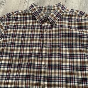 Eddie Bauer Flannel Shirt Men XLT Tall Black Brown Plaid 100% Cotton Relaxed Fit